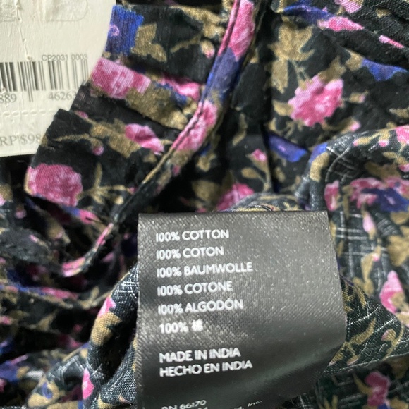 NWT Free People Oversized Black Floral Tie Front Blouse Sz XS - Picture 9 of 10